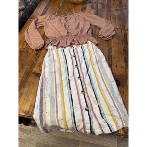 Boho Outfit Set Womens S Skirt Top L Cottagecore Festival Peasant Indie Gypsy